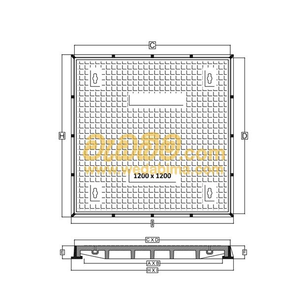 1050mm x 1050mm Clear Open Double Seal Cast-Iron Manhole Cover with Frame